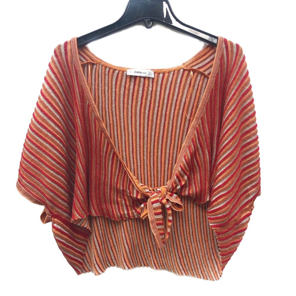 Zara Light Knit Colorful Striped Shiny Shimmer Open Boho Cardigan Sweater EUC M